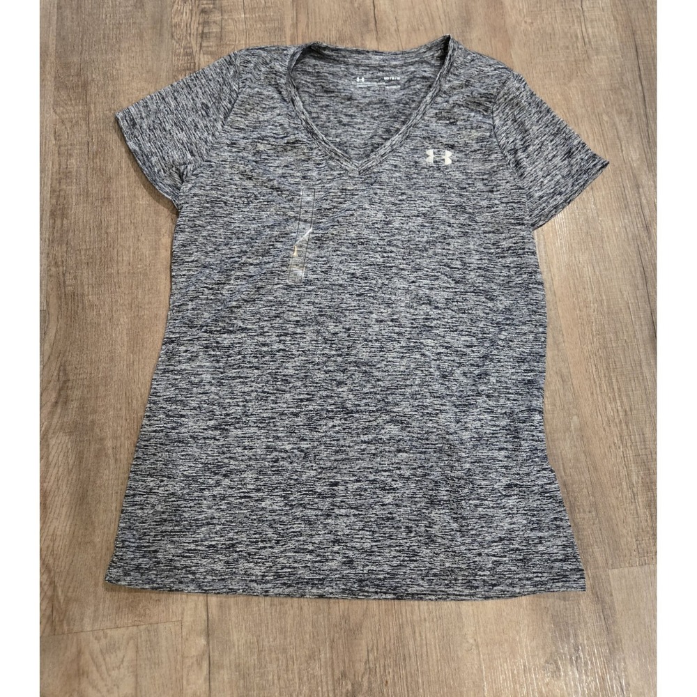 Under‎ Armour T Shirt Womens Medium M Heathered Gray V Neck Gym Lightweight